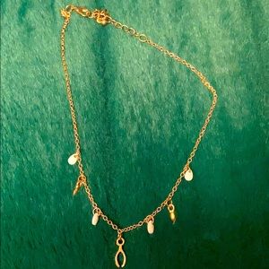 Gold and white wishbone necklace